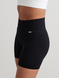 Black Ribbed Midi Biker Shorts