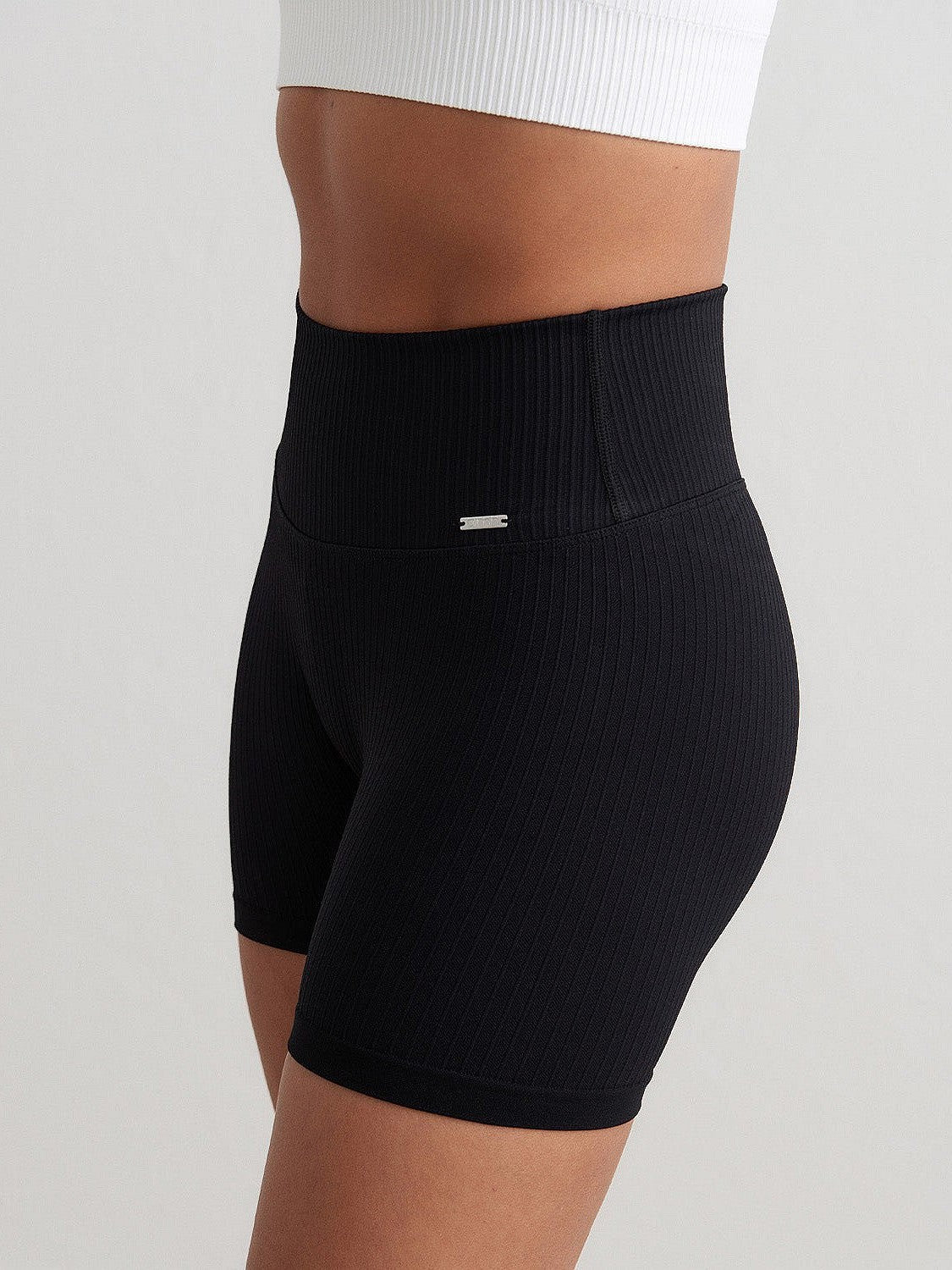Black Ribbed Midi Biker Shorts