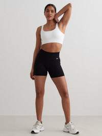 Black Ribbed Midi Biker Shorts