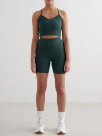 Deep Emerald Ribbed Performance Midi Biker Shorts
