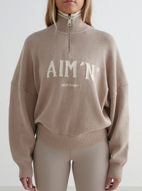 Dark Clay College Knit Half Zip