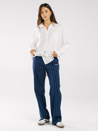 Pinstripe Twill Loose Trousers