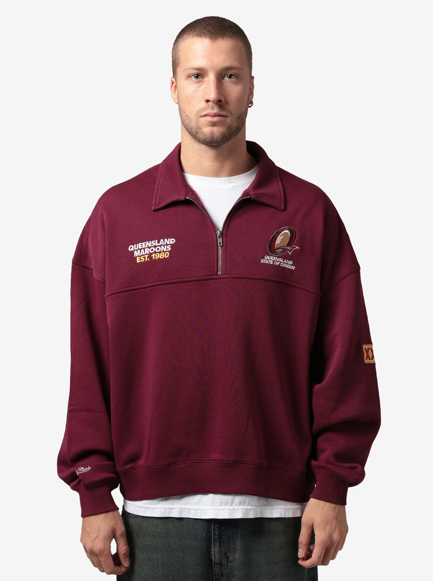 【海外Ｍサイズ】NRL ＱＬＤマルーンズ キャプテンズラン ジャージ Shop Queensland Maroons Oversized 1/4 Zip Crew | Stirling Sports NZ