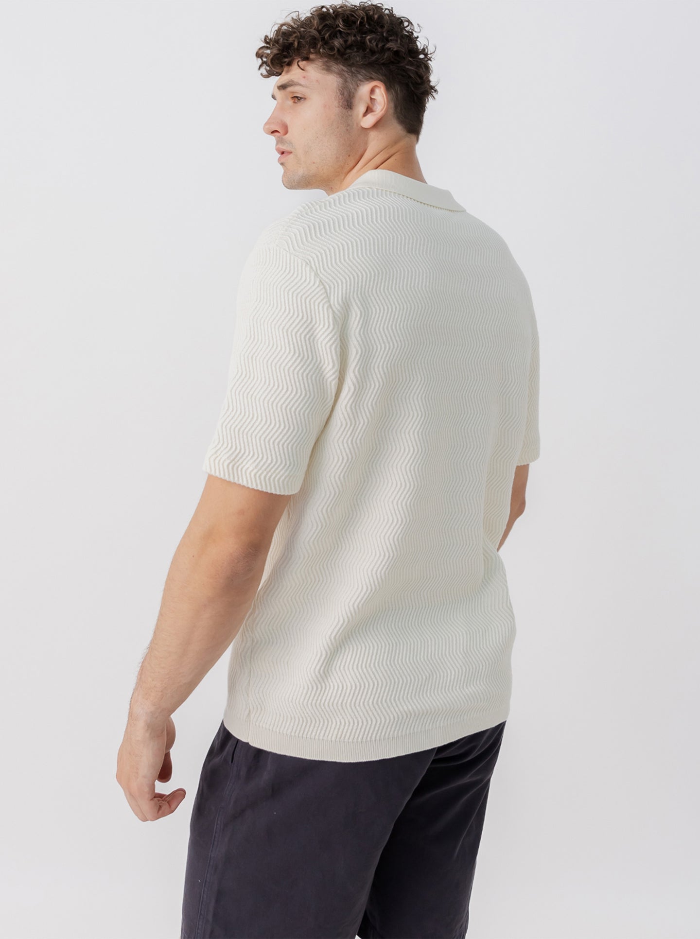 Textured Knit Polo in Cream