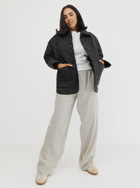 Collared Quilted Jacket in Black