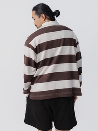 Striped Rugby Jersey in Umber & White