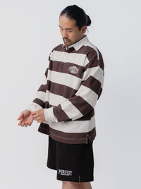 Striped Rugby Jersey in Umber & White