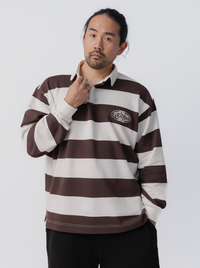 Striped Rugby Jersey in Umber & White
