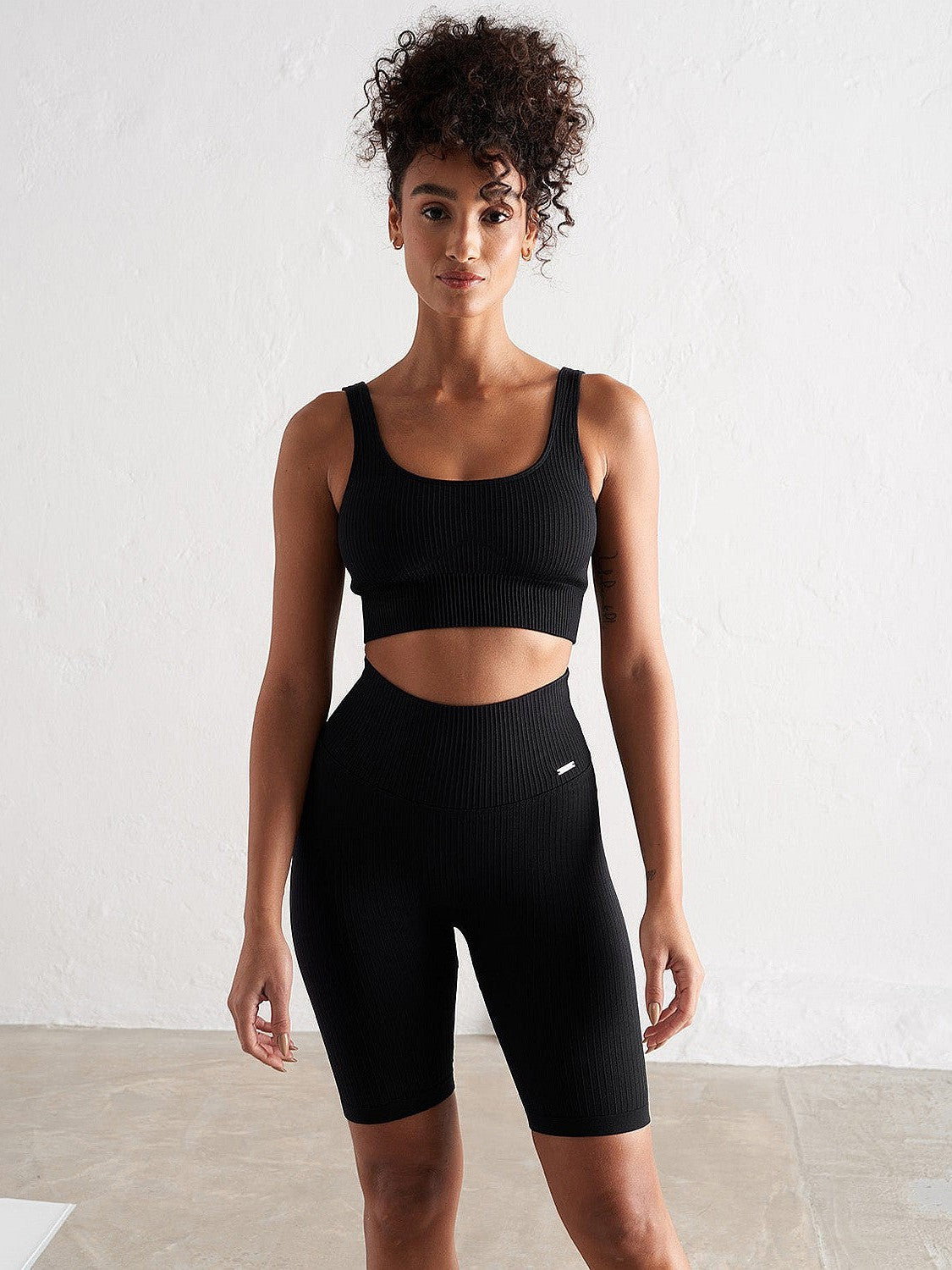 Black Ribbed Seamless Biker Shorts