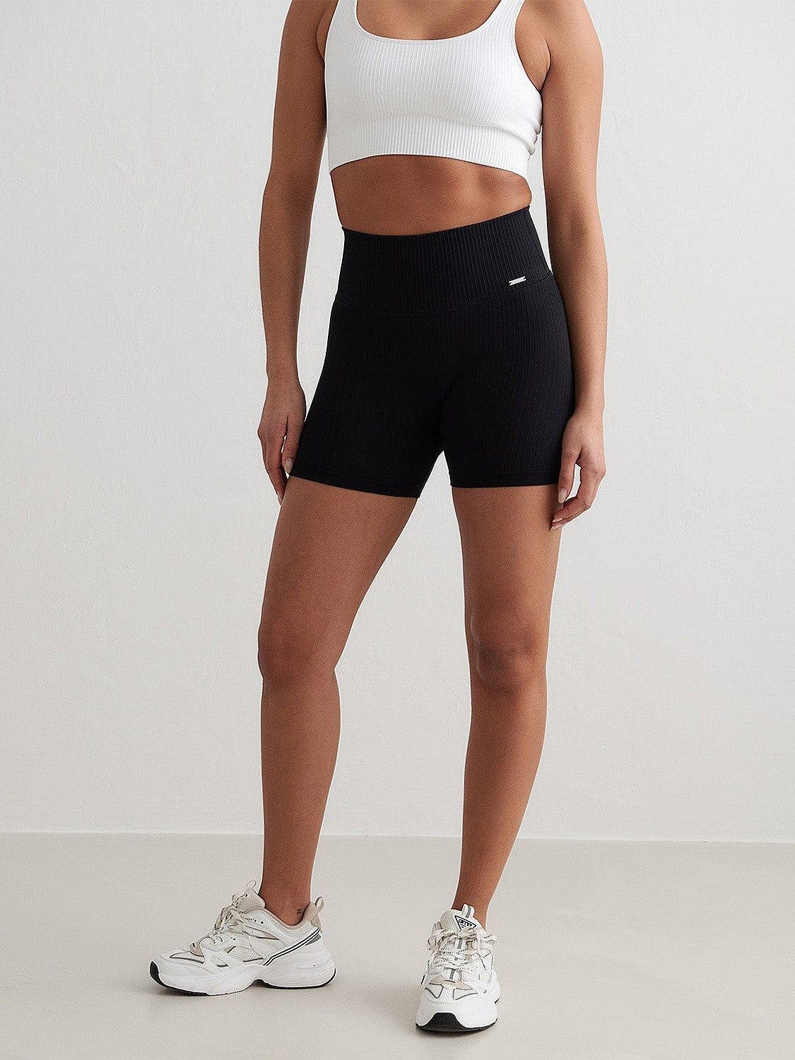Black Ribbed Midi Biker Shorts
