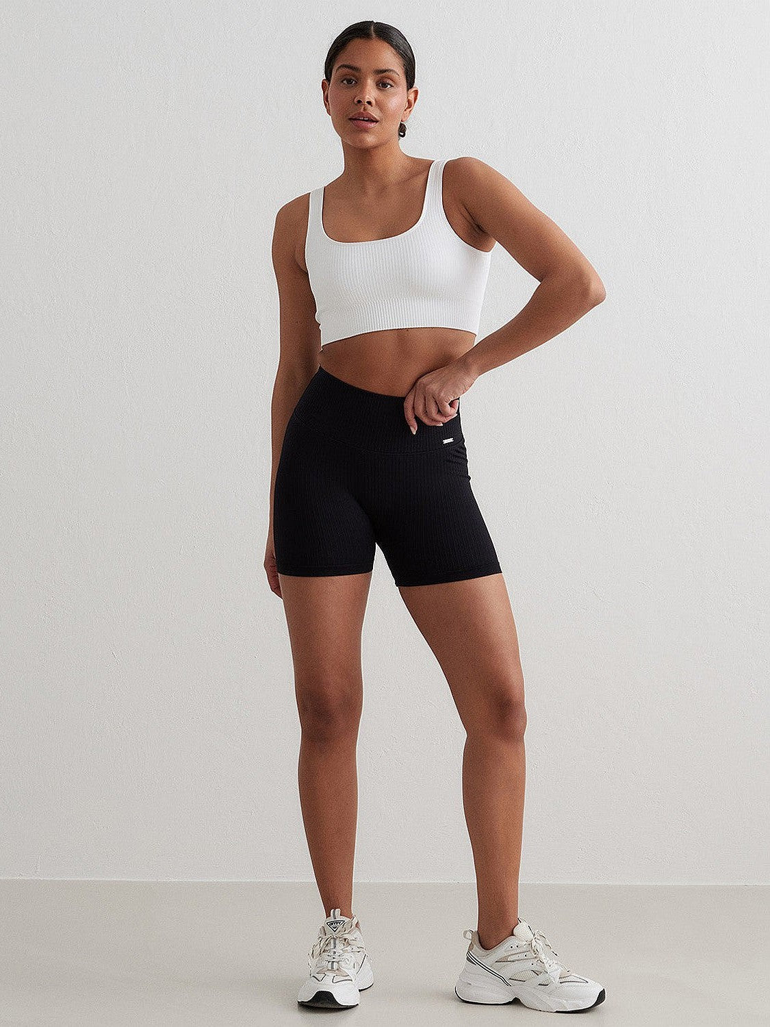 Black Ribbed Midi Biker Shorts