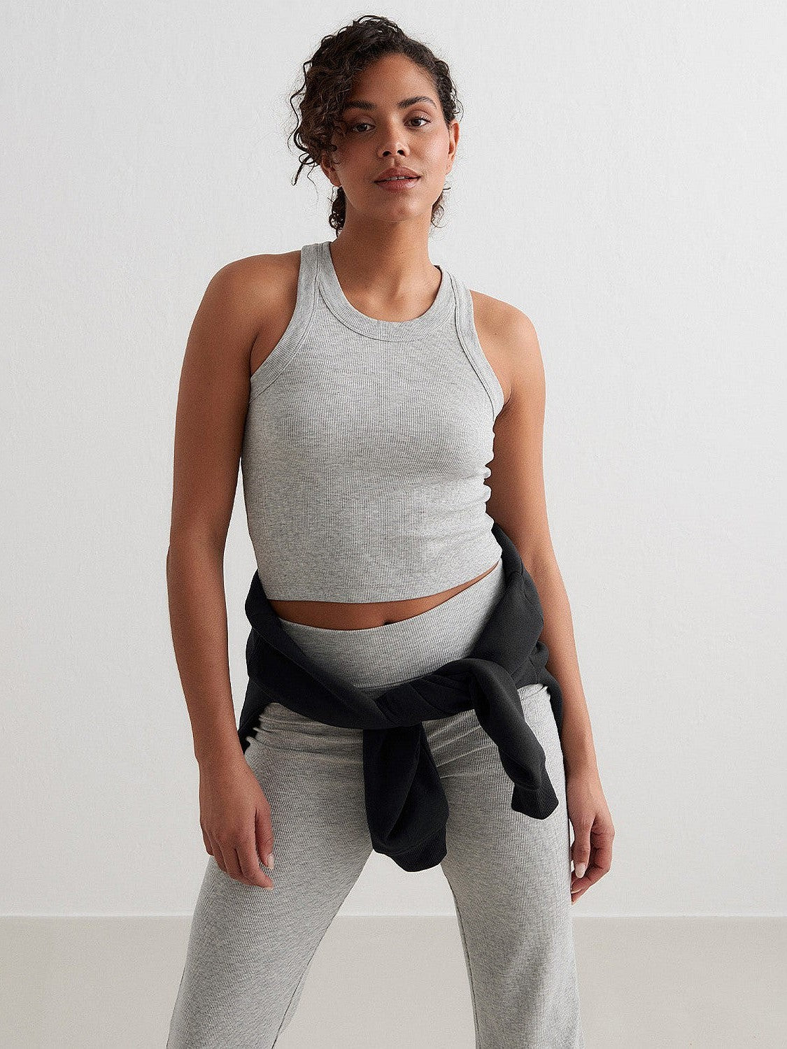 Grey Melange Ease Ribbed Tank Top
