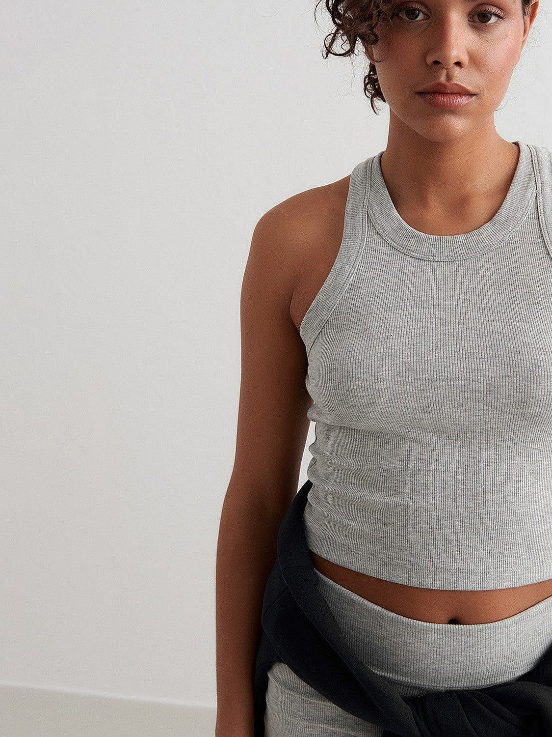 Grey Melange Ease Ribbed Tank Top