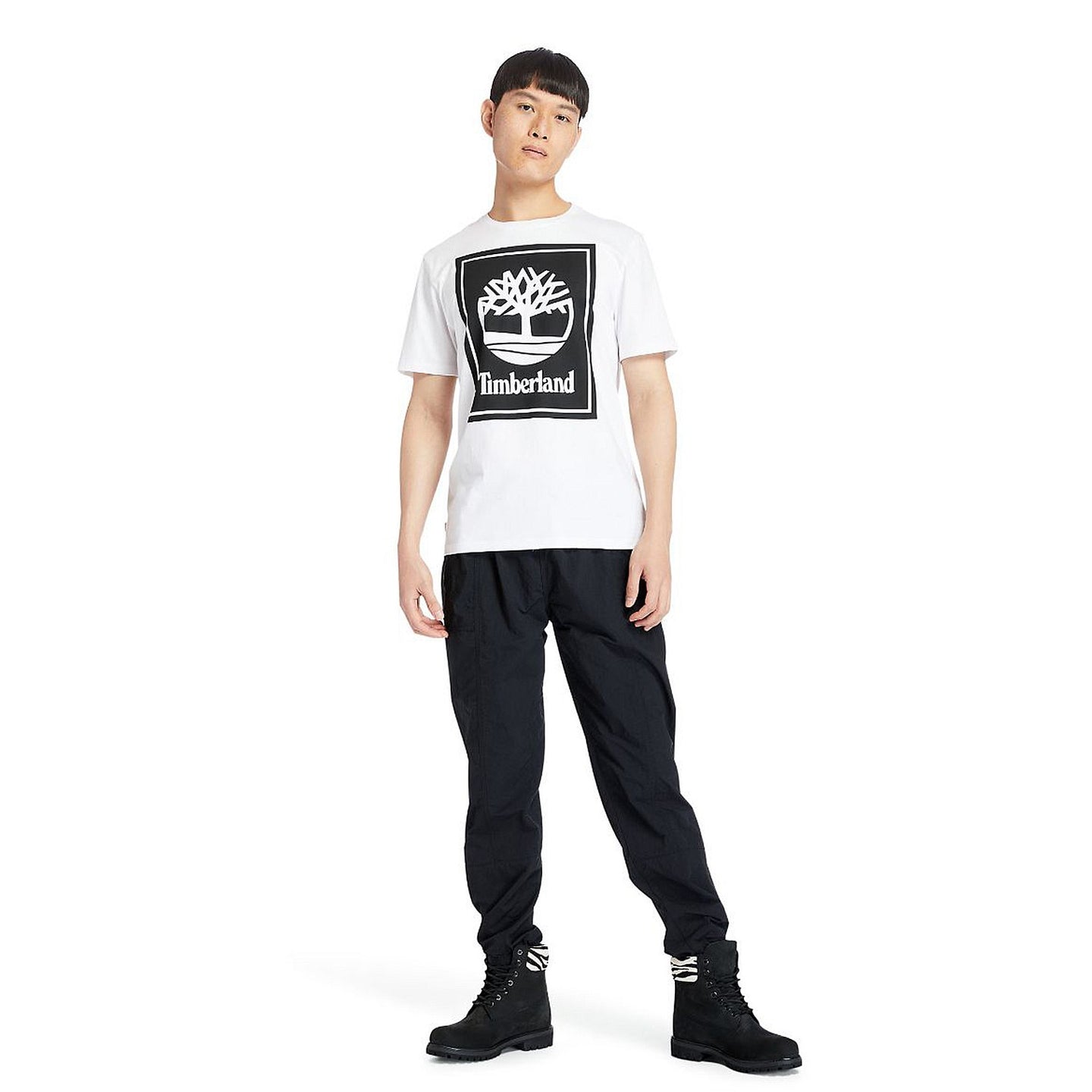 Timberland Mens Stack Logo Tee P54 White-Black