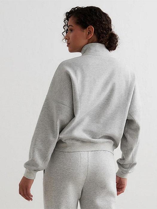 Grey Melangé Varsity Sweat Half Zip | Hoodies & Crews | Stirling