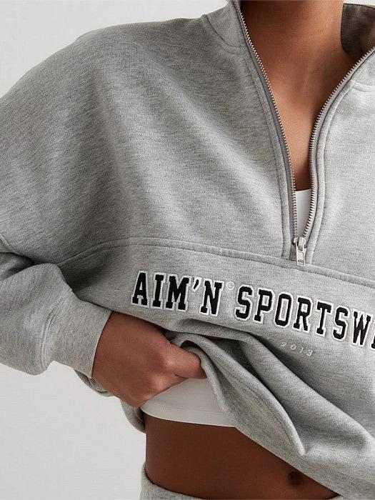 Grey Melangé Varsity Sweat Half Zip | Hoodies & Crews | Stirling