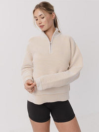 Quarter Zip Ribbed Crew in Coconut Cream