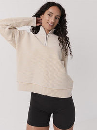 Quarter Zip Ribbed Crew in Coconut Cream