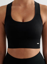 Black High Support Ribbed Bra