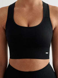 Black High Support Ribbed Bra