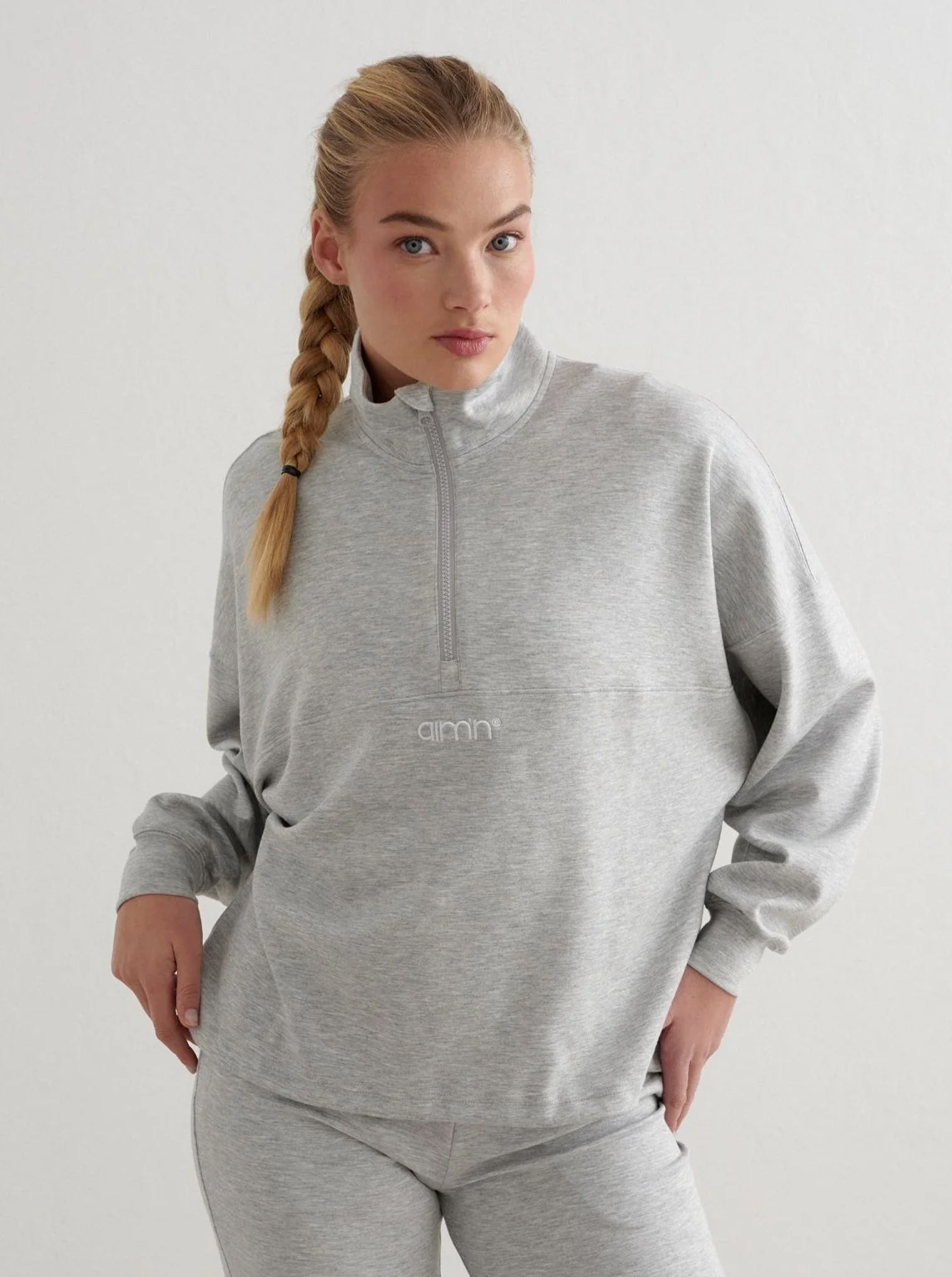Light Grey Melange Comfy Modal Half Zip