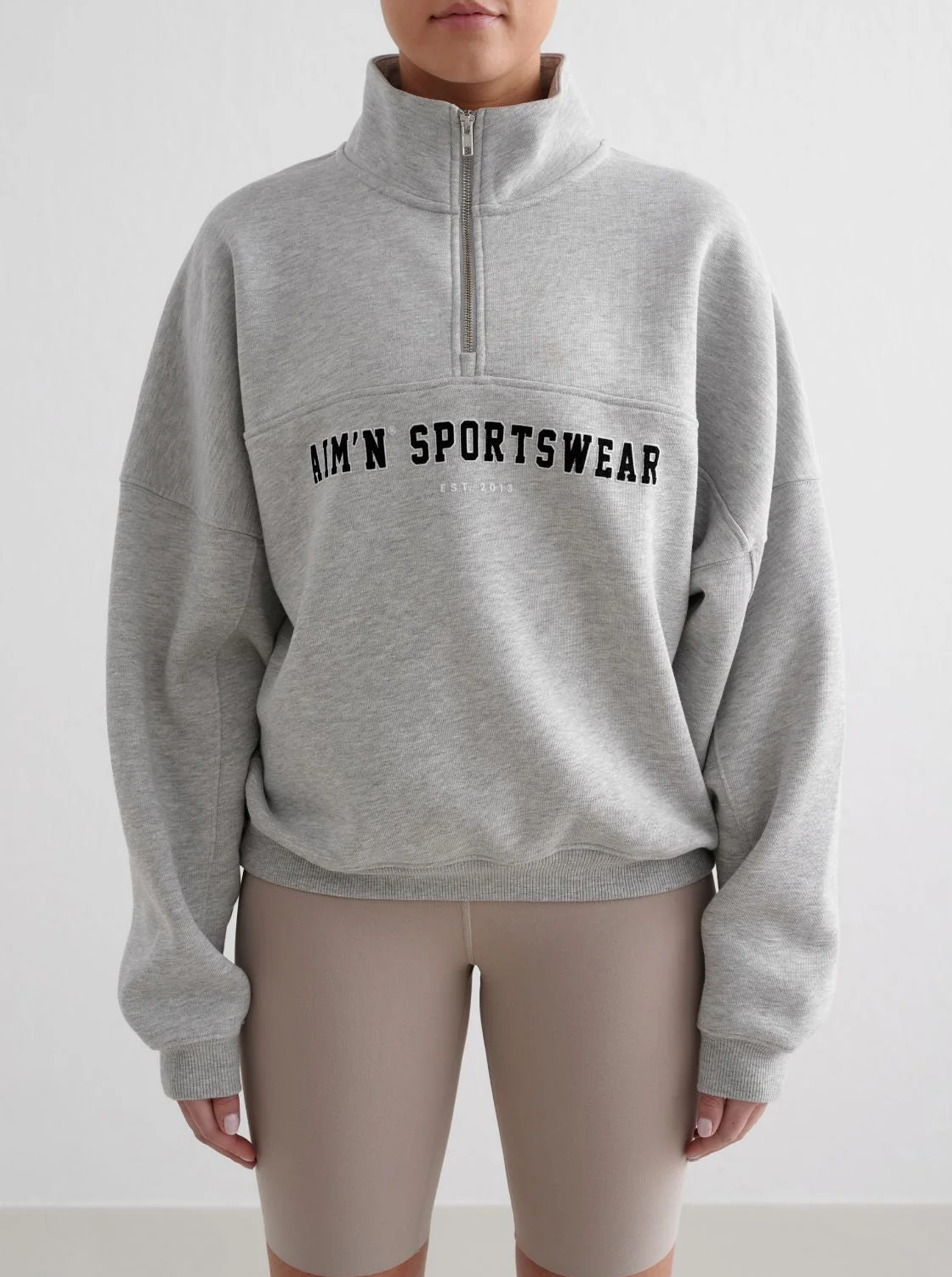 Grey Melangé Varsity Sweat Half Zip