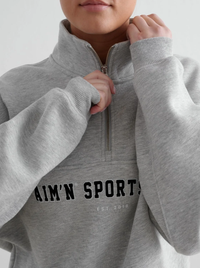 Grey Melangé Varsity Sweat Half Zip