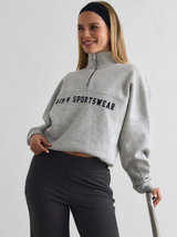Grey Melangé Varsity Sweat Half Zip