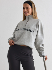 Grey Melangé Varsity Sweat Half Zip
