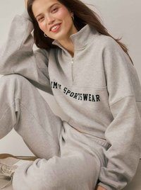 Grey Melangé Varsity Sweat Half Zip