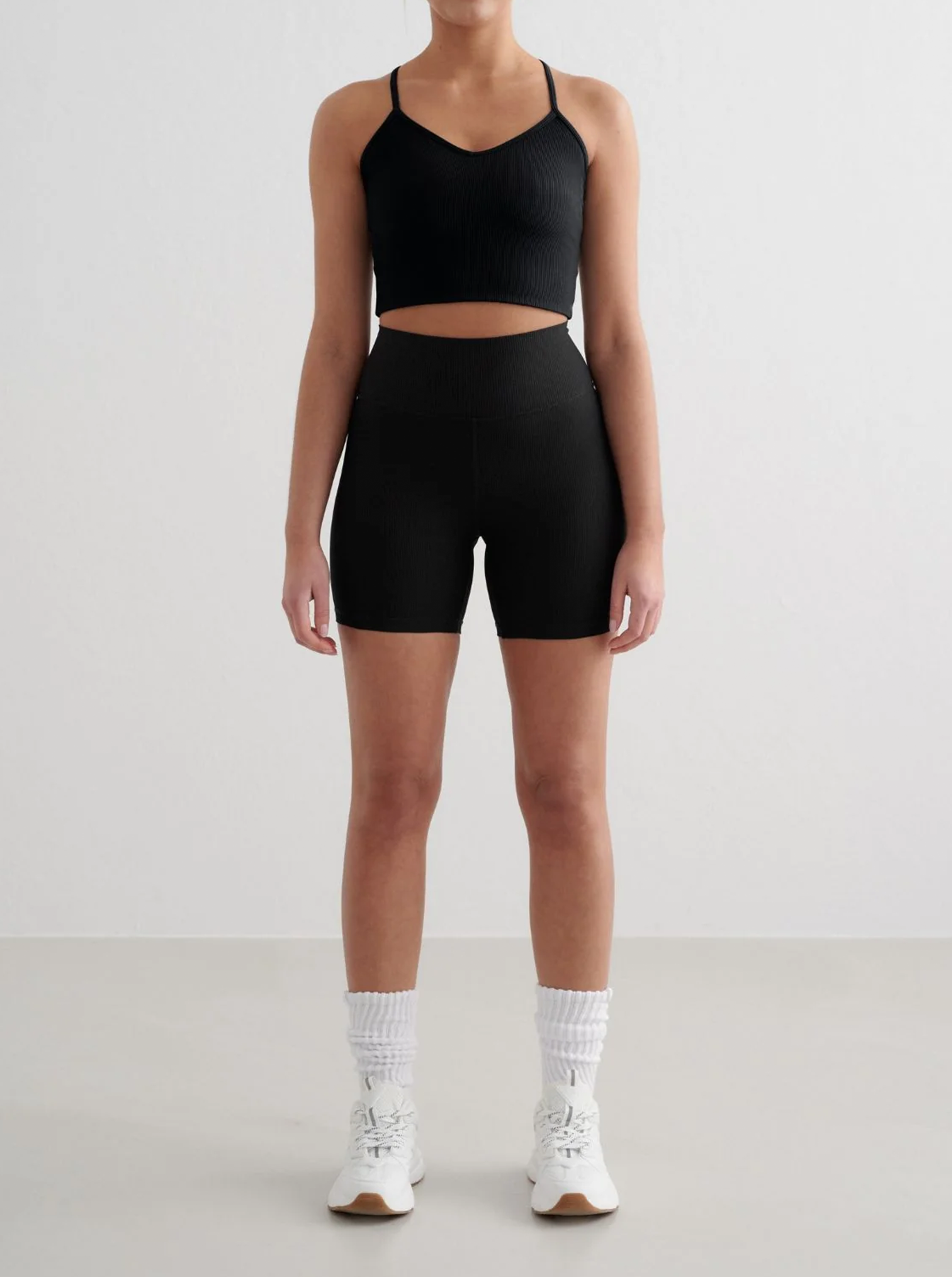 Aim'n W Ribbed Perf Midi Biker Shorts - Black