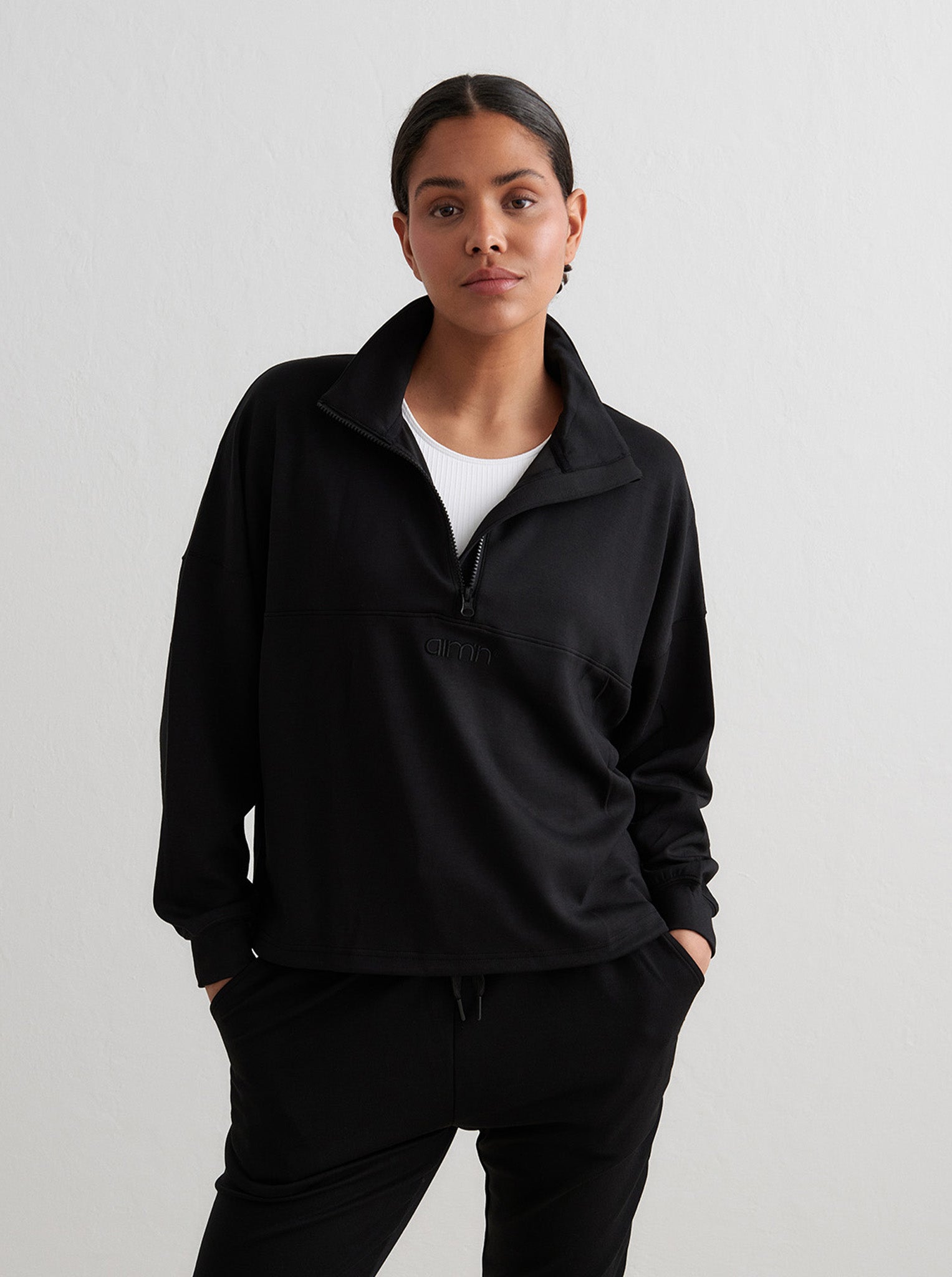 Black Comfy Modal Half Zip