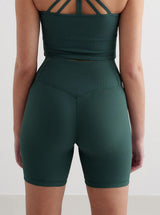 Deep Emerald Ribbed Performance Midi Biker Shorts