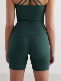 Deep Emerald Ribbed Performance Midi Biker Shorts