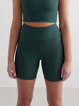 Deep Emerald Ribbed Performance Midi Biker Shorts