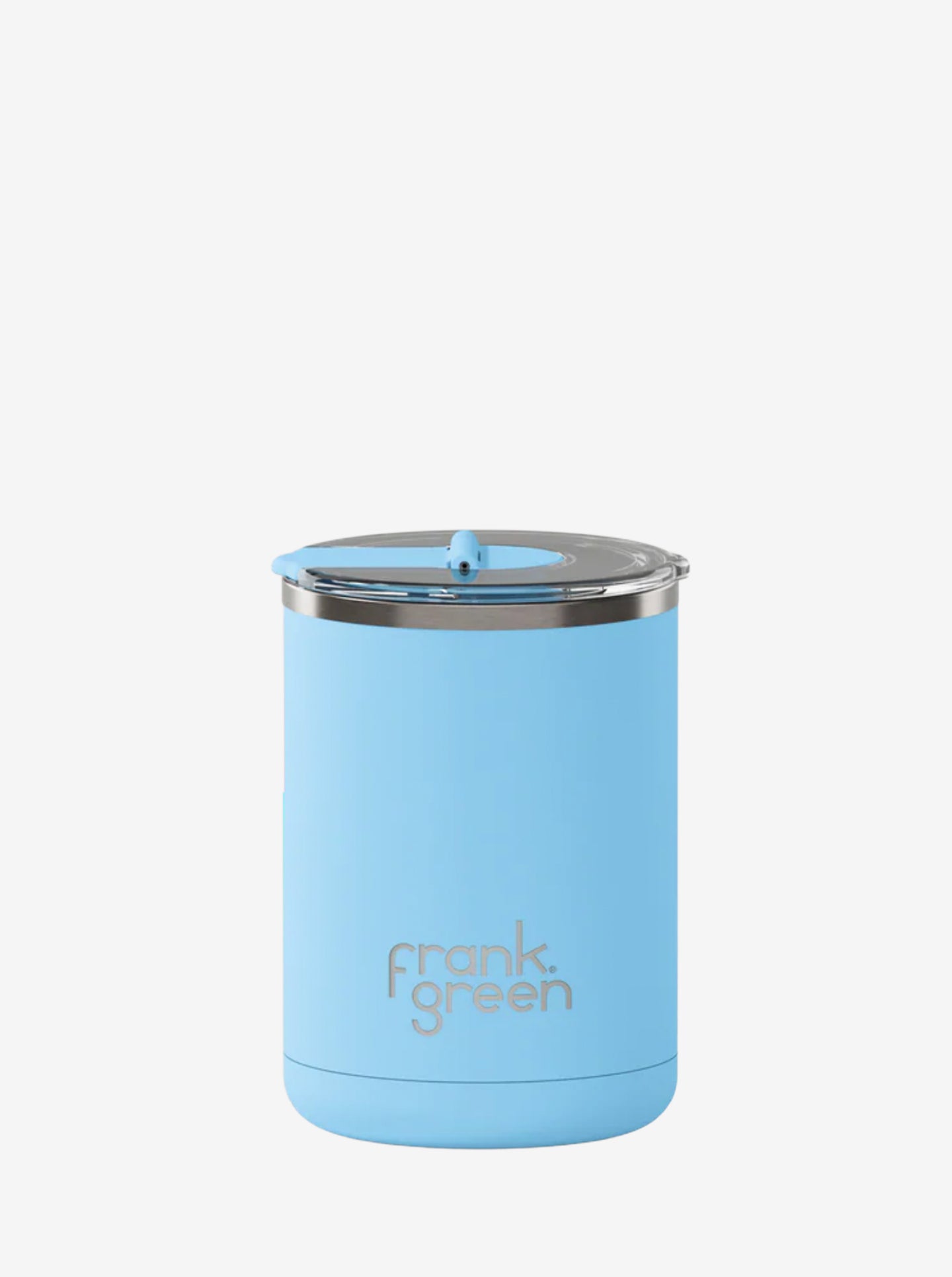 Ceramic Coffee Cup Hinged Lid Sky Blue 12oz