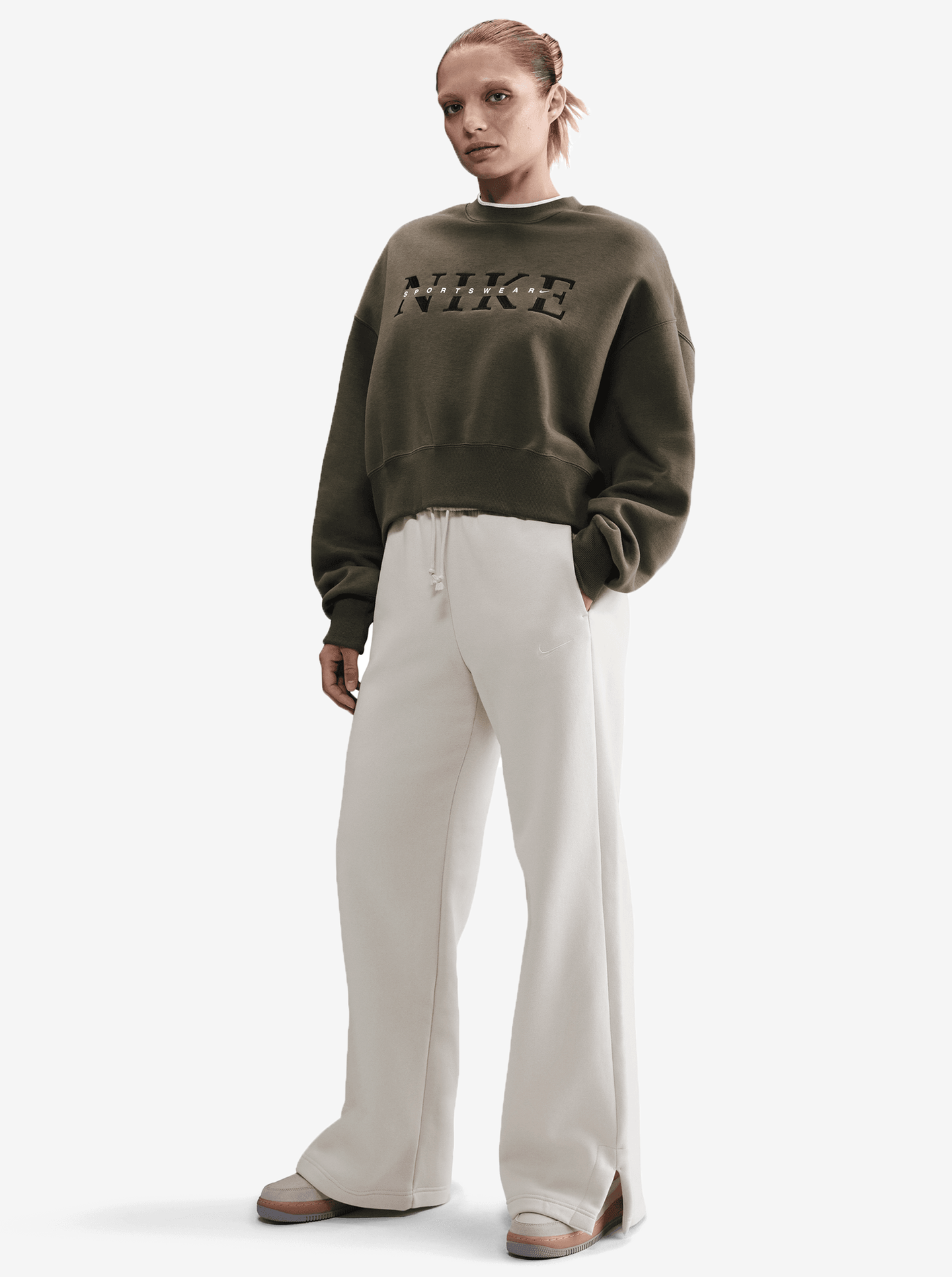 Nike W NSW Phnx Flc HR Pant Wide 2 - Lt Orewood Brn/Sail