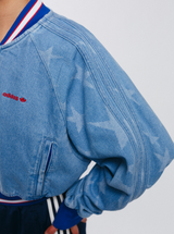 Denim Graphic Varsity Bomber Jacket