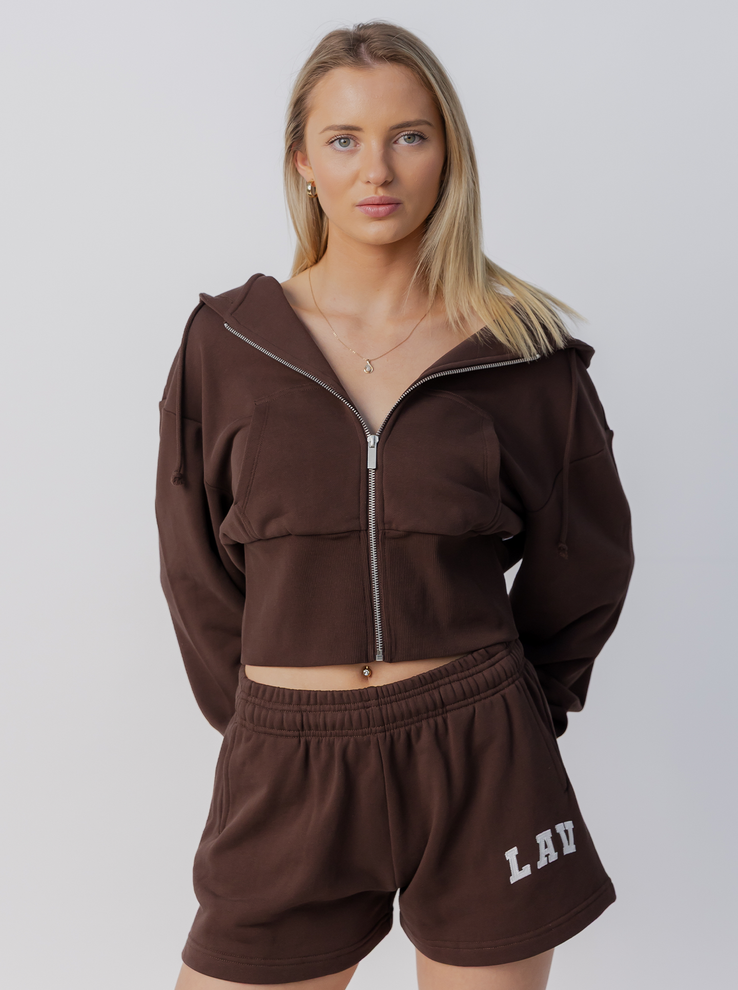 Cinched Zip Through Hoodie