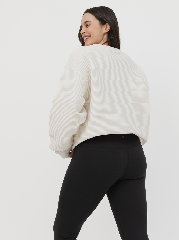 Ribbed Crew In White Cream