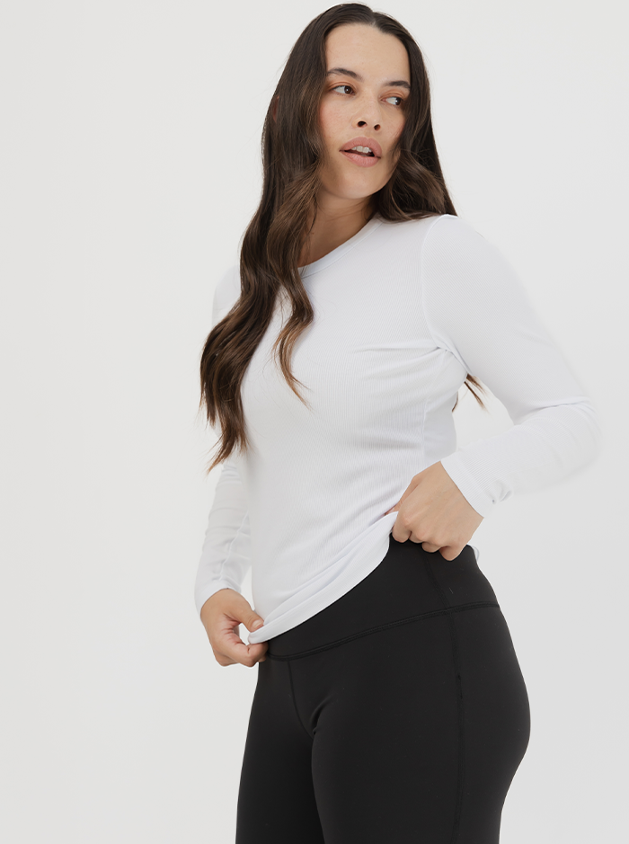 Everyday Rib Long Sleeve In White 