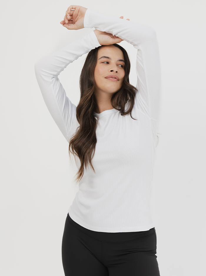 Everyday Rib Long Sleeve In White 