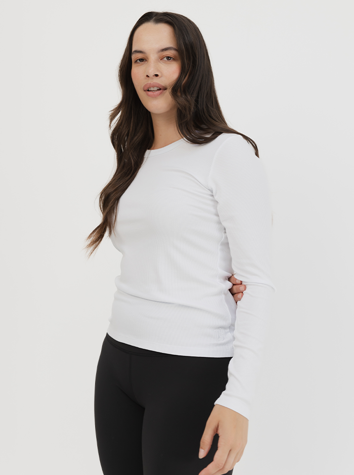 Everyday Rib Long Sleeve In White 