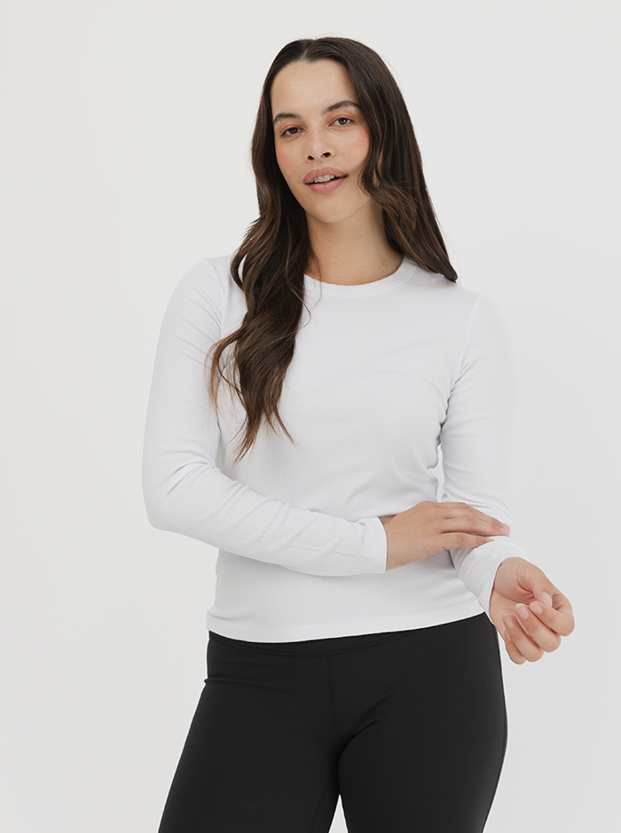 Everyday Rib Long Sleeve In White 