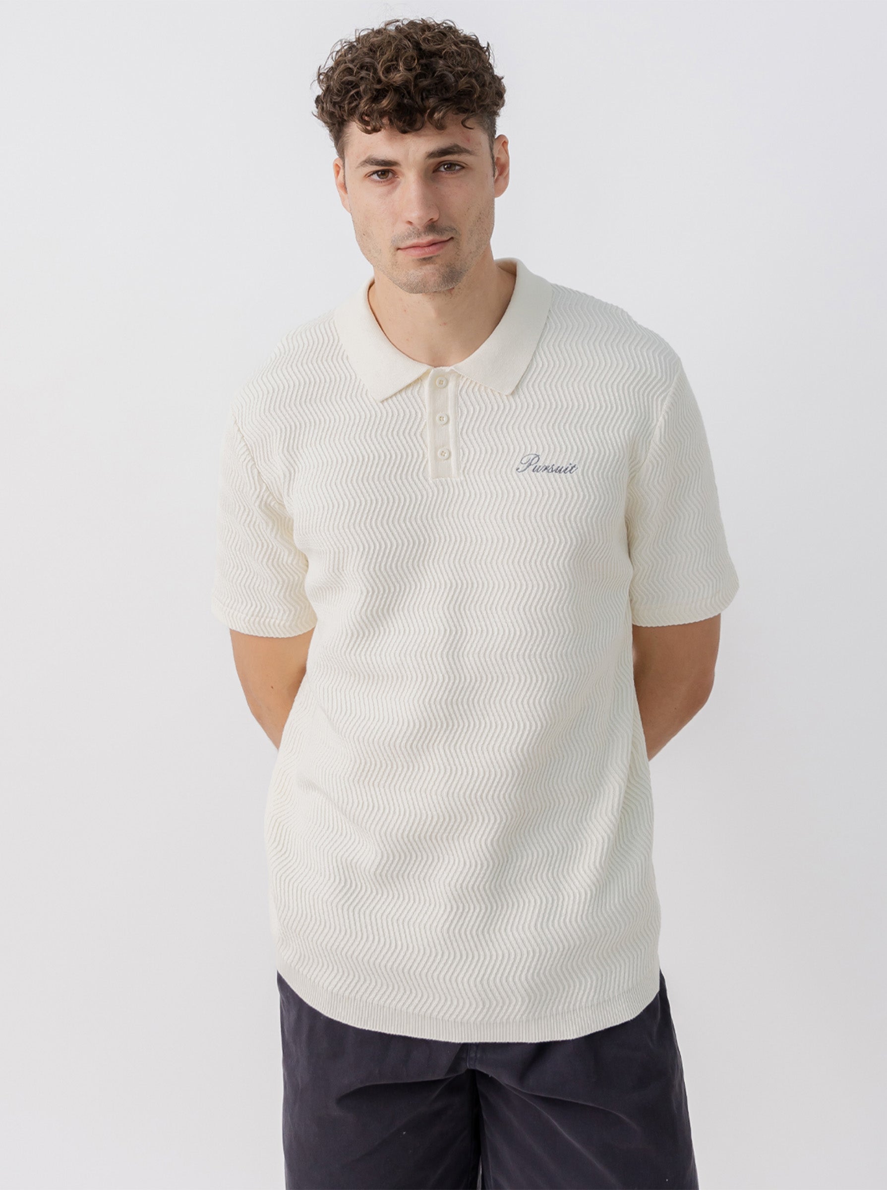 Textured Knit Polo in Cream
