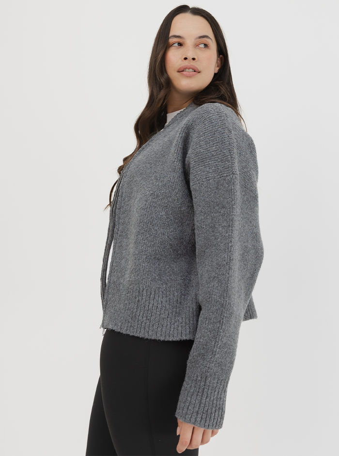 Zip Cardi in Pepper Marl