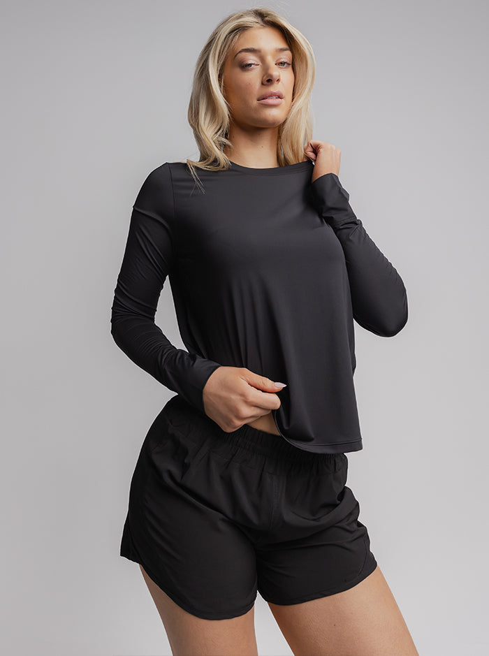 Taylor Long Sleeve Run Top in Black