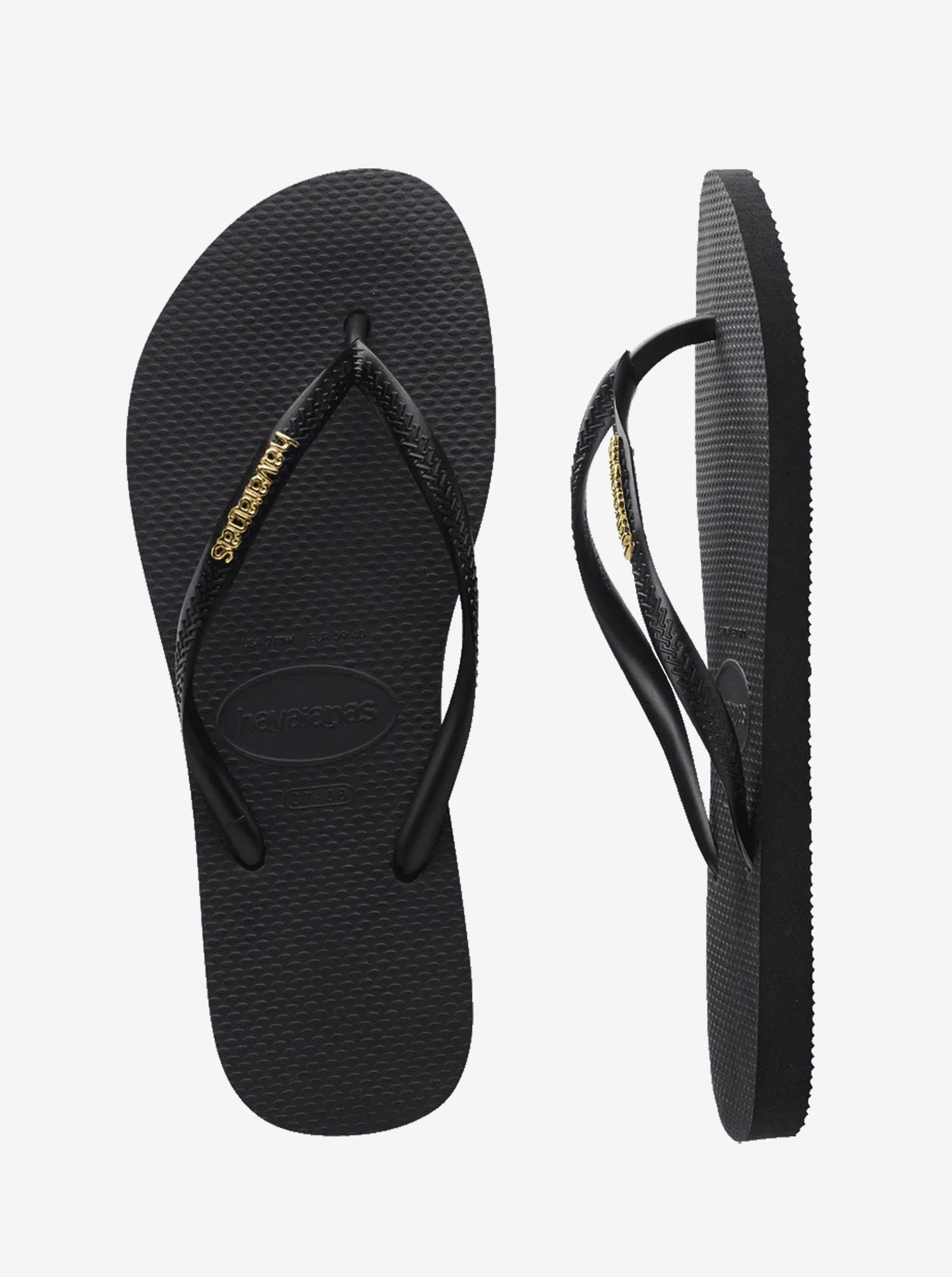 Slim Metallic Logo Flip Flops Womens