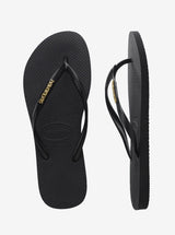 Slim Metallic Logo Flip Flops Womens